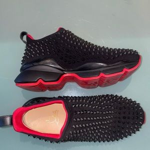 Christian Louboutin Black Stretch Fabric Spike Sock Slip On Platform Sneakers